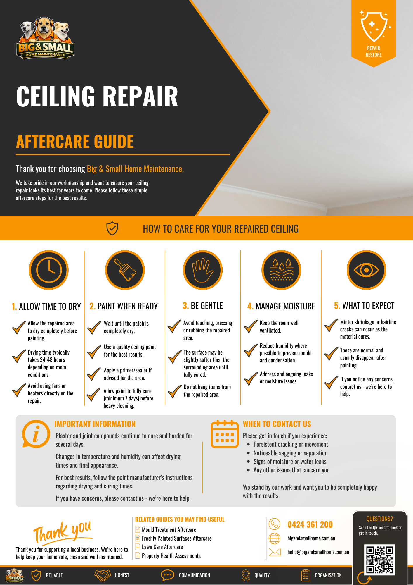 Ceiling Repair Aftercare